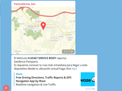 Ejemplo de notificaciones de alertas enviadas por Telegram