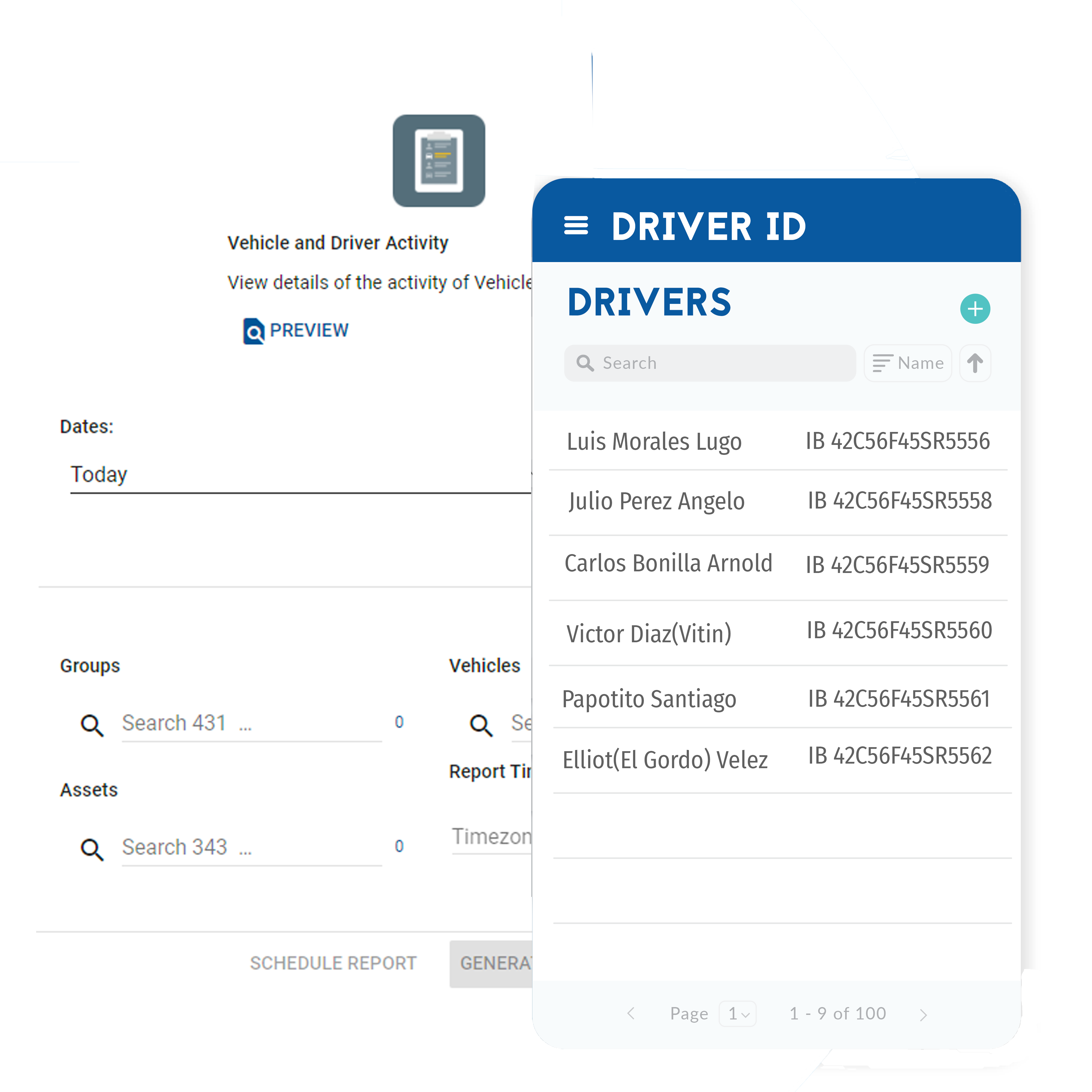 Sistema de identificación y gestión de conductores con información personal y vehículos asignados